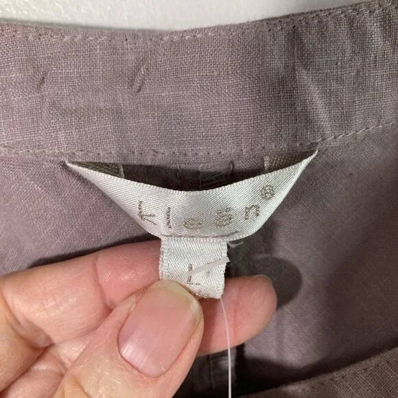 Womens Kleen Flaxseed Linen Asymmetrical Top Applique Flower L Brown NWT - Picture 6 of 10